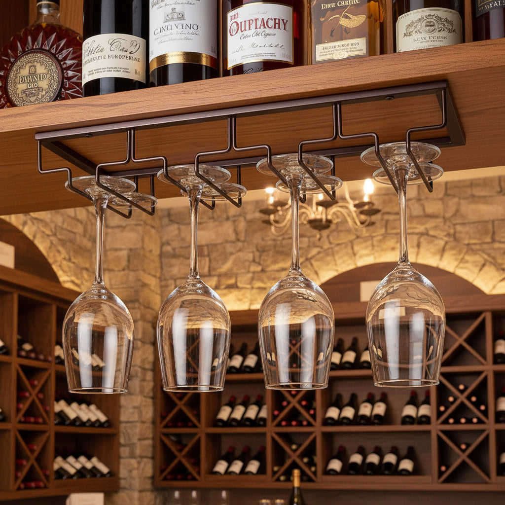 Portabicchieri da Vino Sottopensile in Metallo – 3 File, 9 Bicchieri