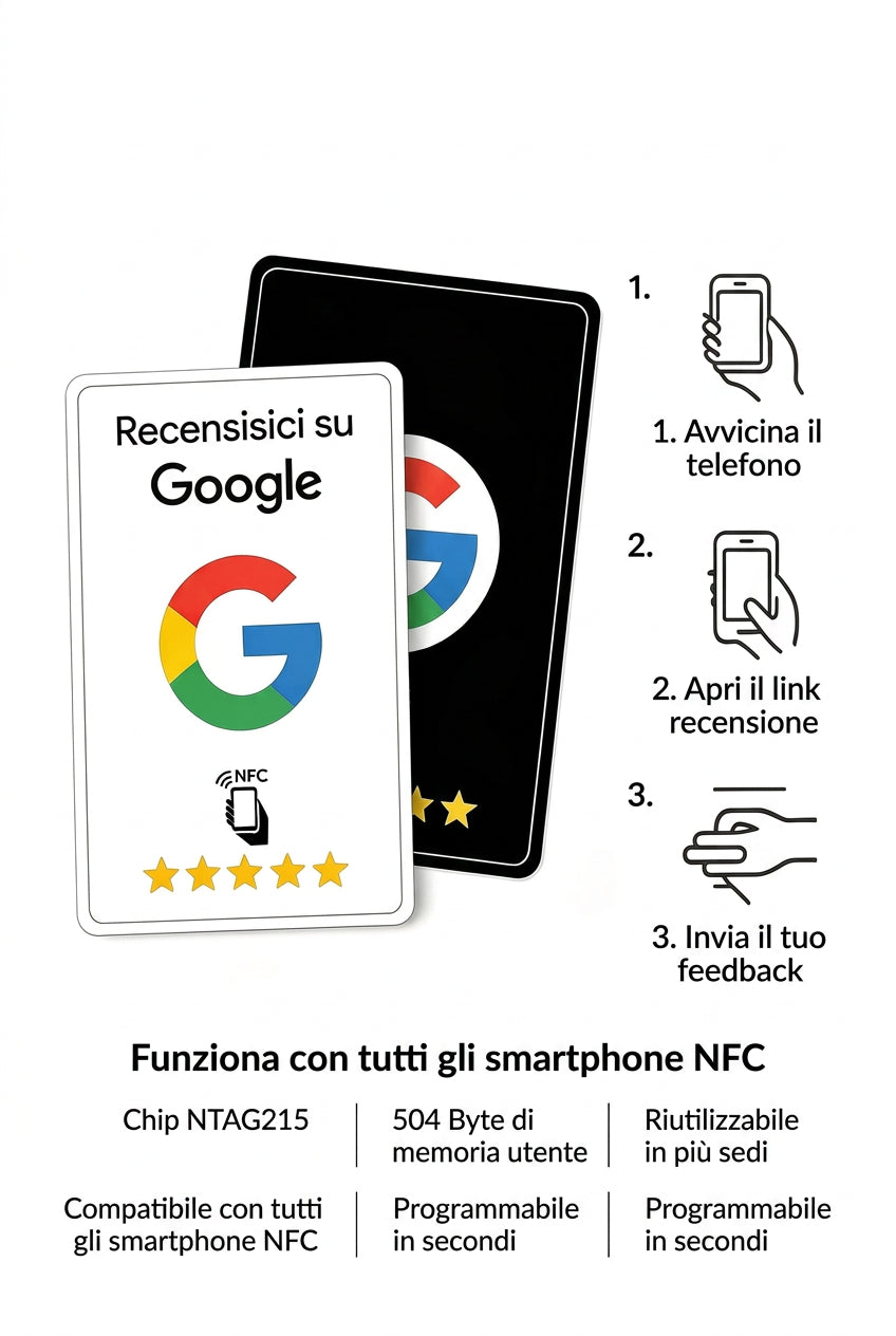 Card NFC NTAG215 programmabile per recensioni Google