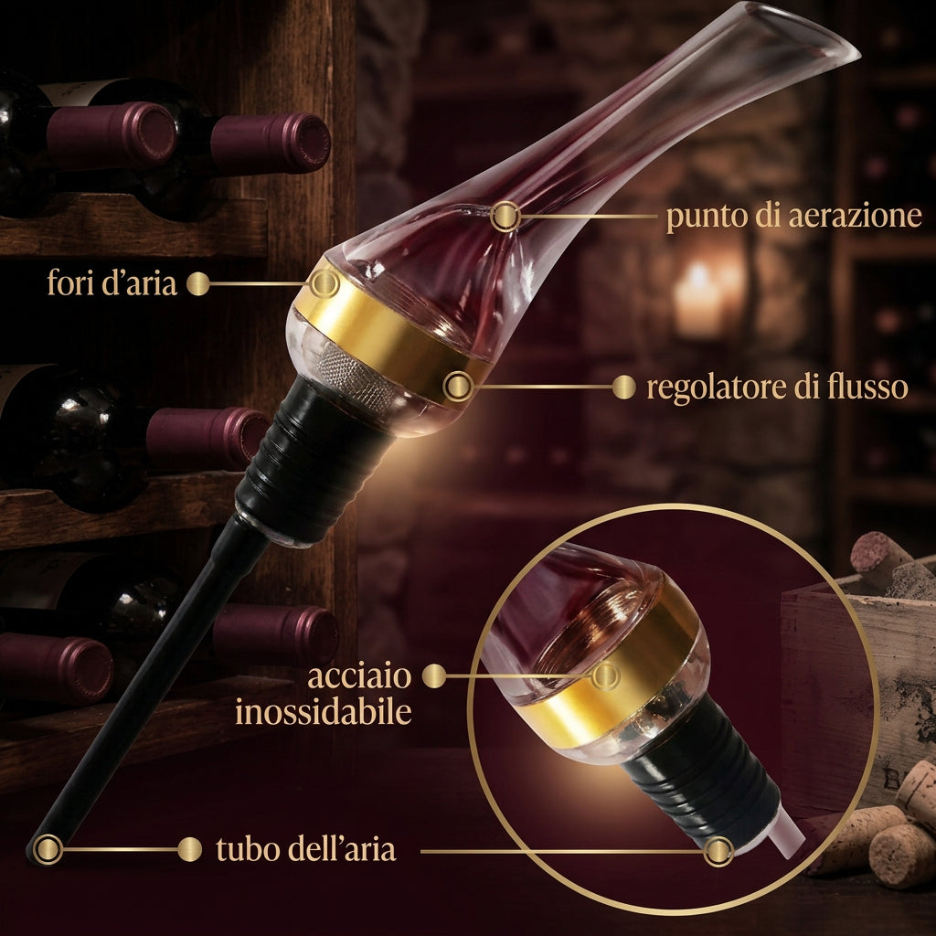 Beccuccio Versatore e Aeratore per Vino — Decanter Istantaneo Salvagoccia Professionale
