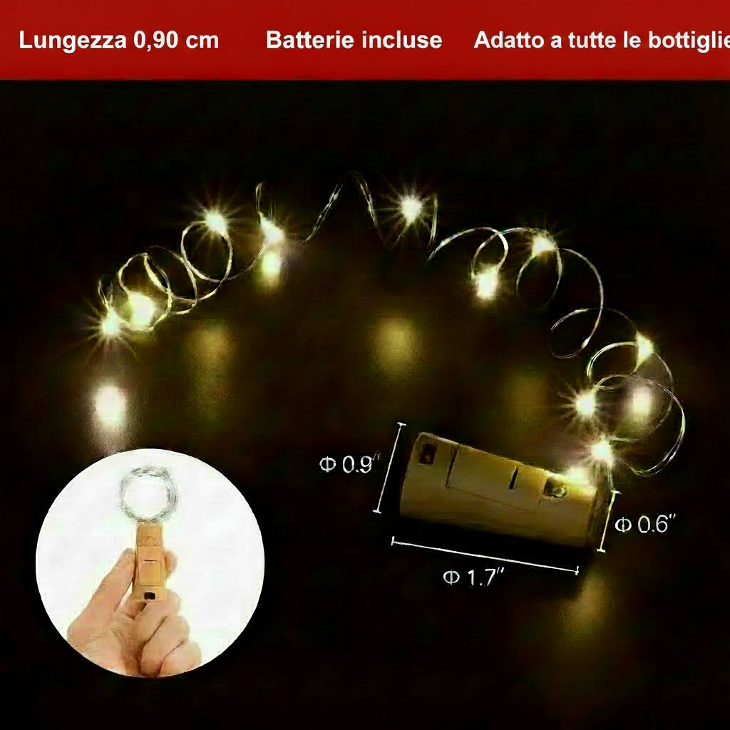 Luci LED a Tappo per Bottiglie di Vino – Set da 10 pz, Luce Stellata Decorativa