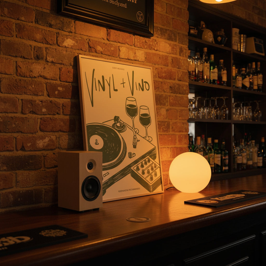 Stampa Artistica su Tela – Vinile & Vino | Illustrazione Musicale da Parete