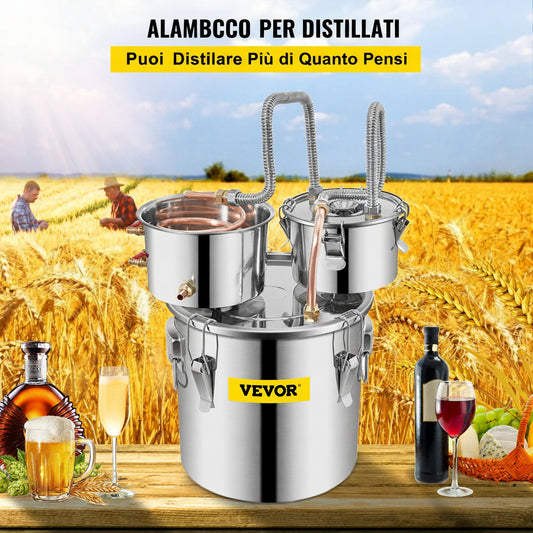 Distillatore per Alcolici in Acciaio Inox – 12L, 20L, 30L, 50L | Alambicco Artigianale per Whisky, Brandy e Vodka