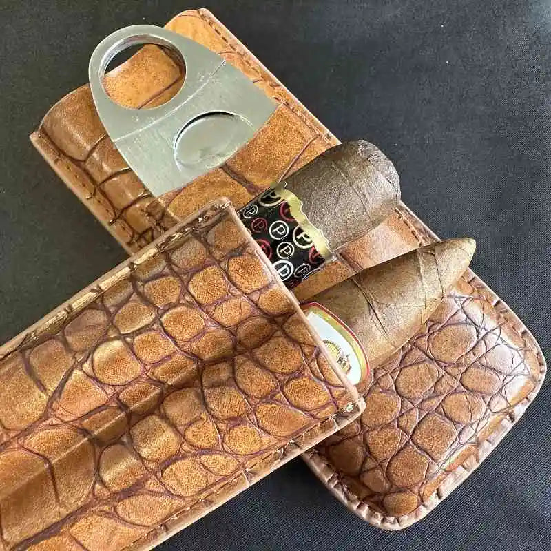 Portasigari da Viaggio 2 Posti in Pelle – Con Taglierino e Humidor, 4 Colori