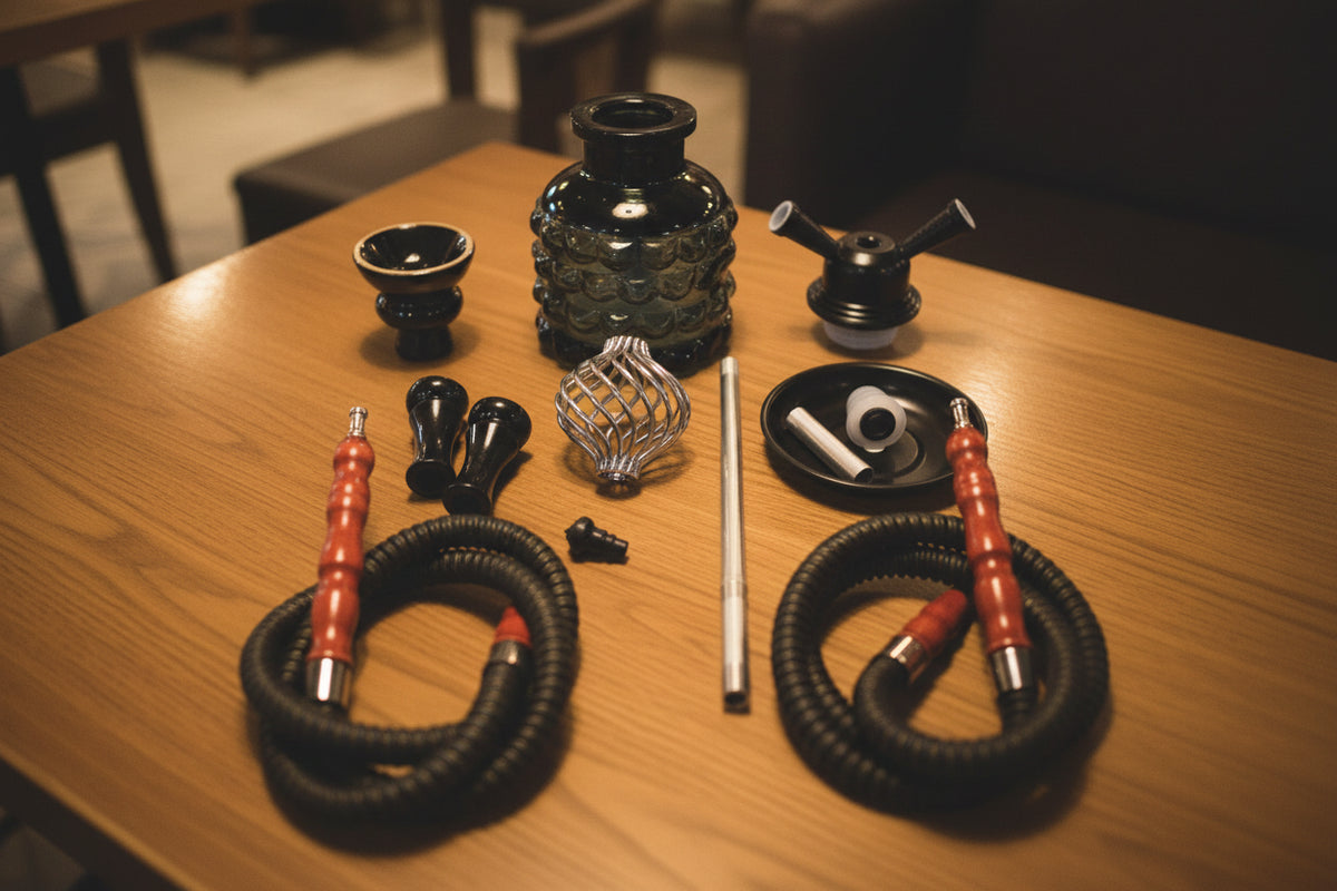 Set Narghilè Arabo – Doppia Bottiglia in Vetro, Ciotola in Ceramica e Accessori Completi +18