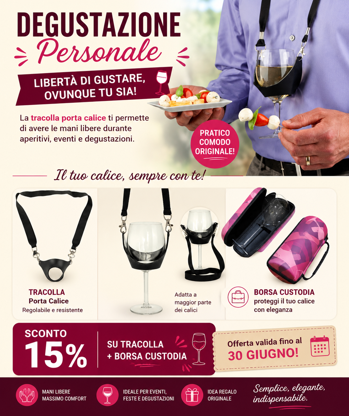 Set Degustazione Personale — Custodia Imbottita e Tracolla Porta-Calice