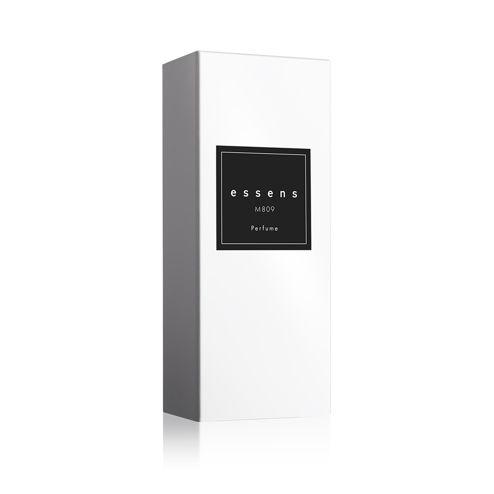 Confezione bianca del profumo ESSENS M809 con etichetta nera