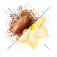 Immagine evocativa di ESSENS M906 con cacao e petali chiari su fondo bianco