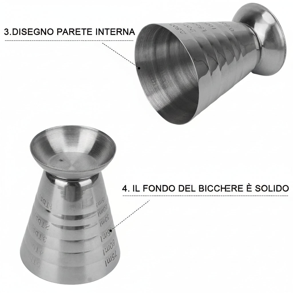Jigger Misurino in Acciaio Inox 75ml – Tripla Scala oz / ml / cucchiai