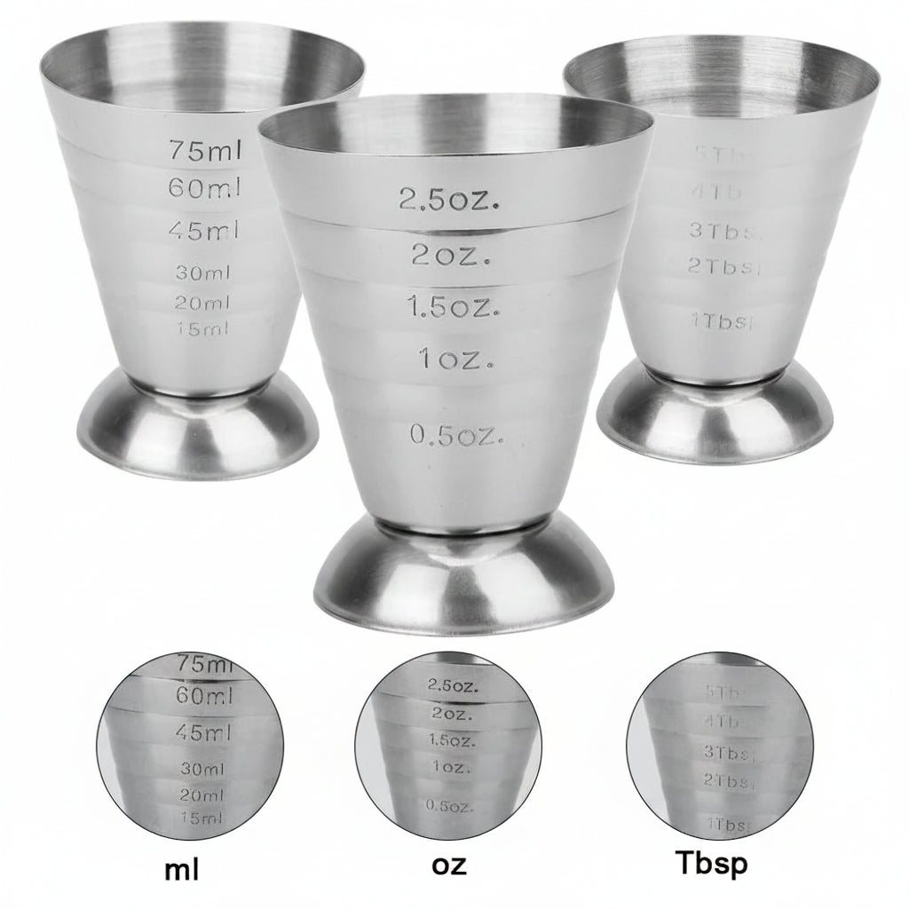 Jigger Misurino in Acciaio Inox 75ml – Tripla Scala oz / ml / cucchiai