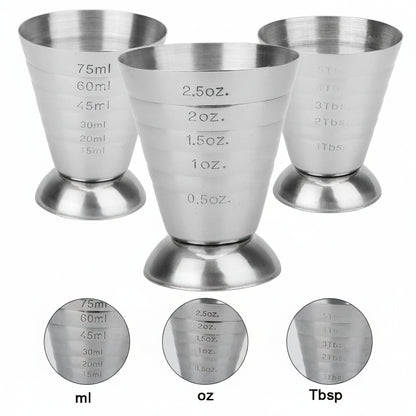 Jigger Misurino in Acciaio Inox 75ml – Tripla Scala oz / ml / cucchiai