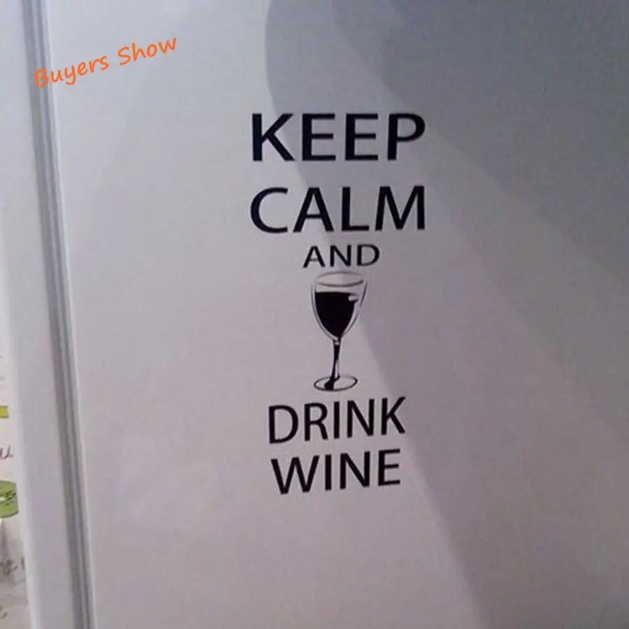 Decorazione murale per bar, pub, casa, vino, adesivo in vinile con citazione "Keep Calm and Drink Wine" e motivo a calice di vino.