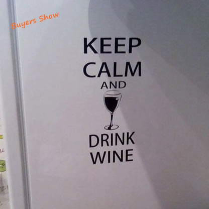 Decorazione murale per bar, pub, casa, vino, adesivo in vinile con citazione "Keep Calm and Drink Wine" e motivo a calice di vino.