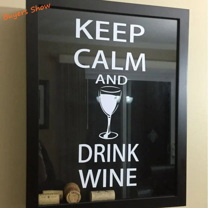 Decorazione murale per bar, pub, casa, vino, adesivo in vinile con citazione "Keep Calm and Drink Wine" e motivo a calice di vino.