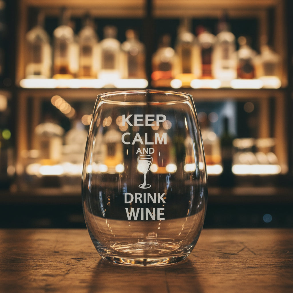 Decorazione murale per bar, pub, casa, vino, adesivo in vinile con citazione "Keep Calm and Drink Wine" e motivo a calice di vino.