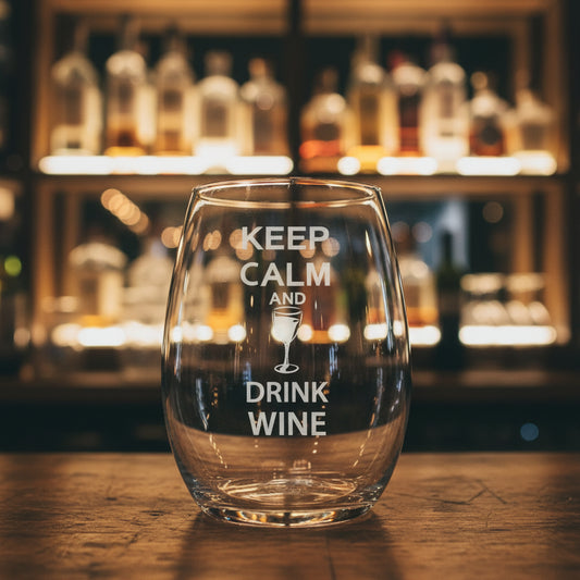 Decorazione murale per bar, pub, casa, vino, adesivo in vinile con citazione "Keep Calm and Drink Wine" e motivo a calice di vino.