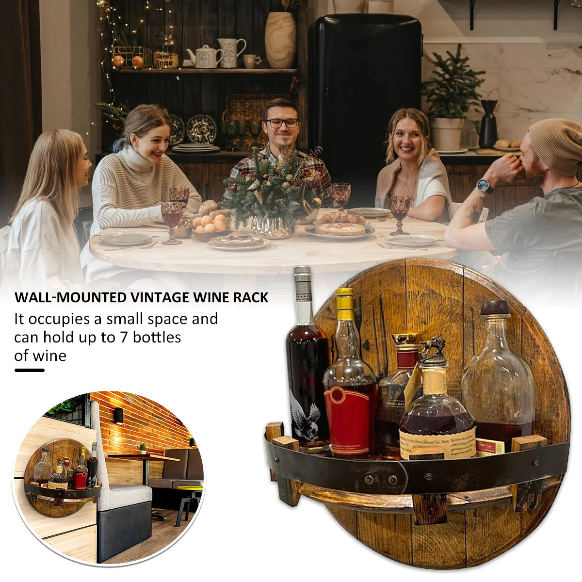 Portabottiglie da Parete in Legno — Espositore Vino Murale per Casa e Cantina