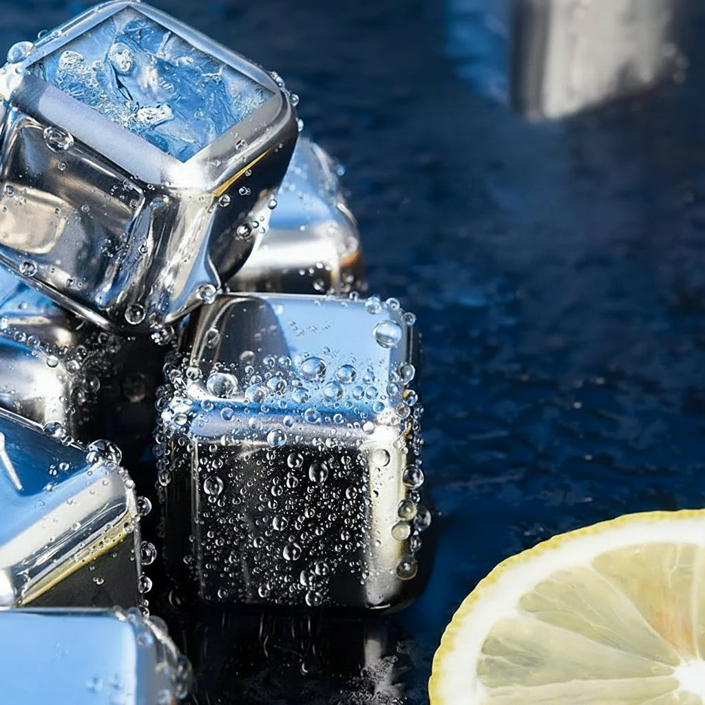Cubetti di Ghiaccio Riutilizzabili in Acciaio Inox 304 – Set con Scatola | Stivale DiVino