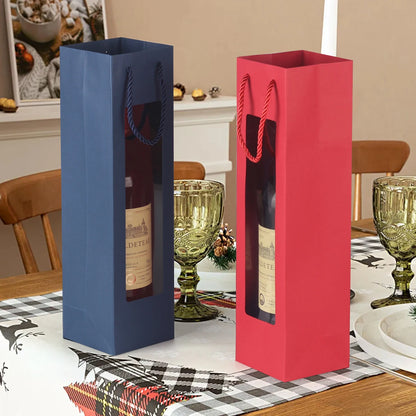 Sacchetti Regalo per Vino in Carta Kraft | Finestra Trasparente e Manico – Set da 8