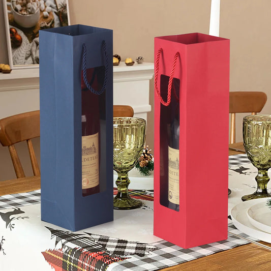 Sacchetti Regalo per Vino in Carta Kraft | Finestra Trasparente e Manico – Set da 8