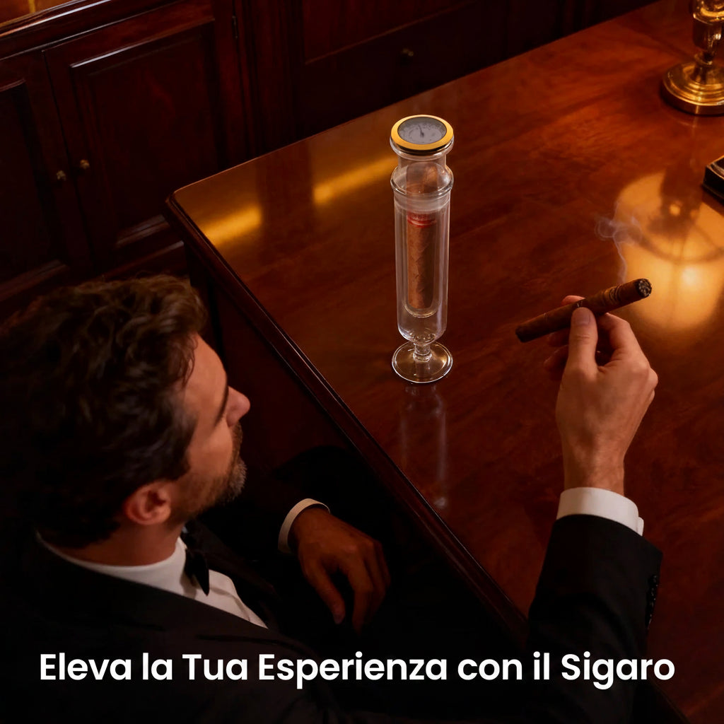 Portasigaro in Vetro Borosilicato con Igrometro e Diffusore di Aroma — Humidor Tube