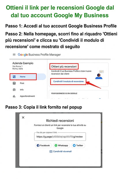 Espositore da tavolo NFC e QR per recensioni Google