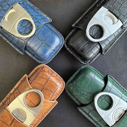 Portasigari da Viaggio 2 Posti in Pelle – Con Taglierino e Humidor, 4 Colori