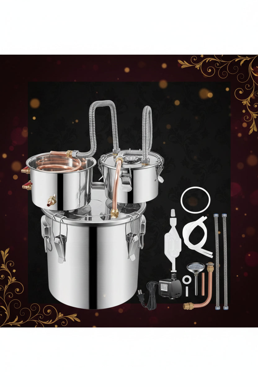 Distillatore in Acciaio Inox per Alcolici – 12L, 20L, 30L, 50L | Alambicco Professionale per Whisky, Brandy e Distillati