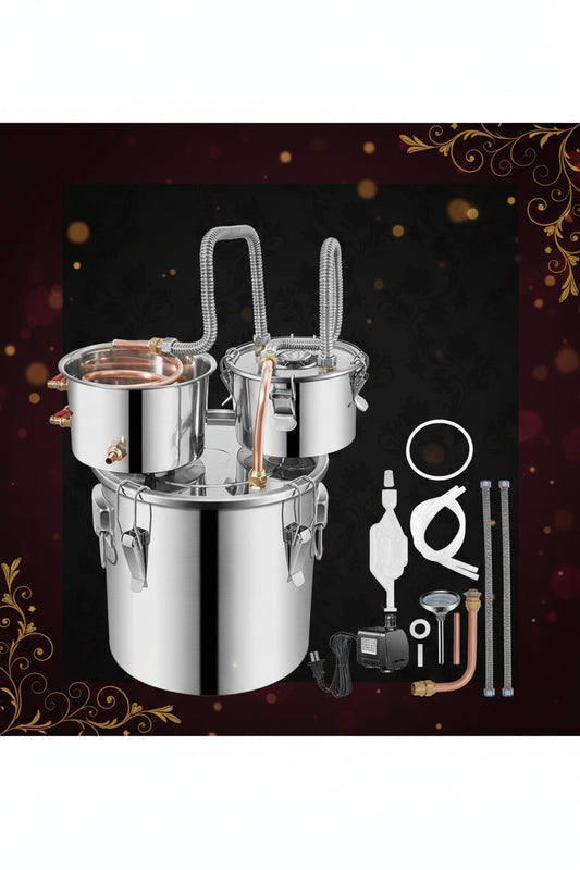 Distillatore in Acciaio Inox per Alcolici – 12L, 20L, 30L, 50L | Alambicco Professionale per Whisky, Brandy e Distillati