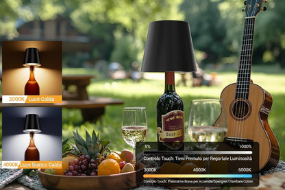 Lampada LED da Tavolo a Forma di Bottiglia – Touch 3 Colori, Ricaricabile, per Bar e Ristorante