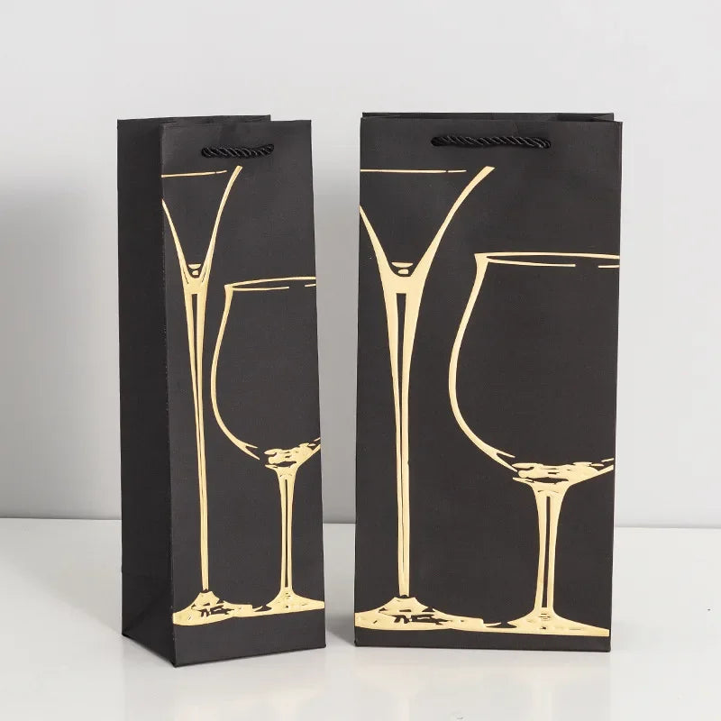 Borsa Regalo per Vino e Champagne in Cartoncino Nero, 10 Pezzi
