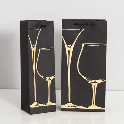 Borsa Regalo per Vino e Champagne in Cartoncino Nero, 10 Pezzi