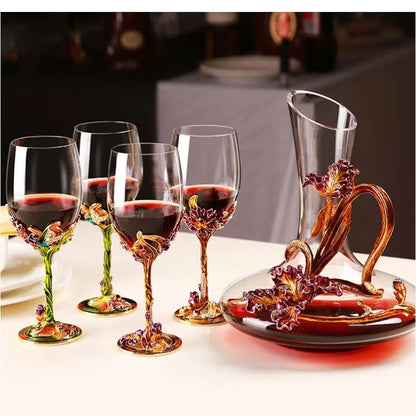 Set Decanter e Calici in Vetro con Smalto Colorato — Eleganza da Tavola