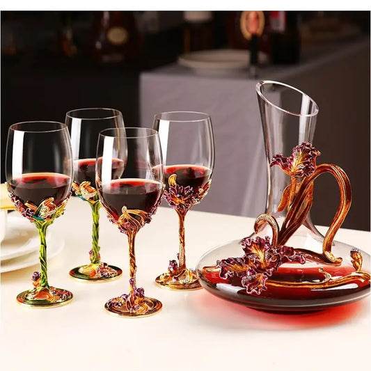 Set Decanter e Calici in Vetro con Smalto Colorato — Eleganza da Tavola