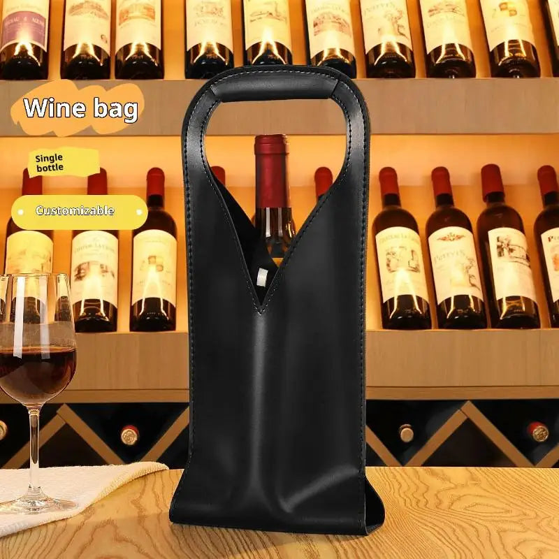 Stabile Geschenkbeutel für Flaschen — Vintage-Umhängetasche aus Kunstleder für Wein