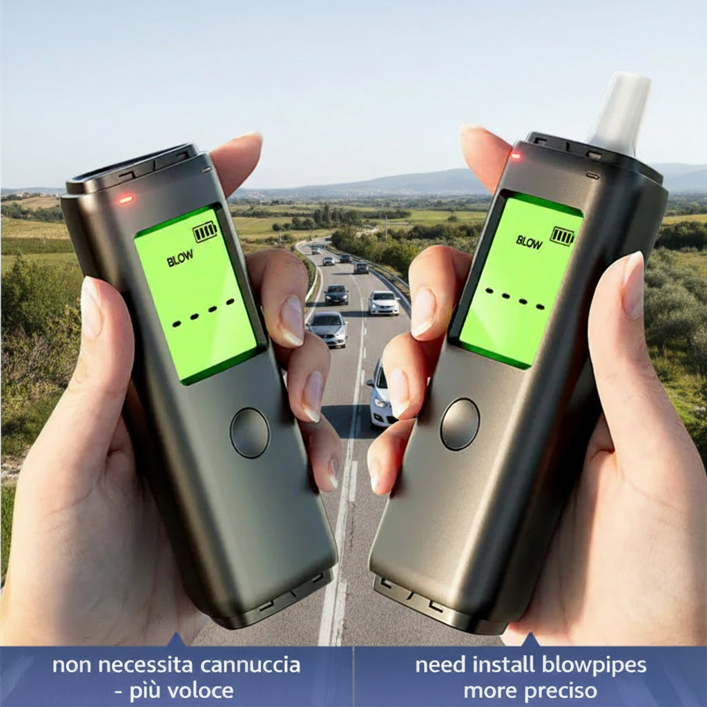 Etilometro Professionale Portatile ad Alta Precisione — Ricaricabile USB con Display Digitale