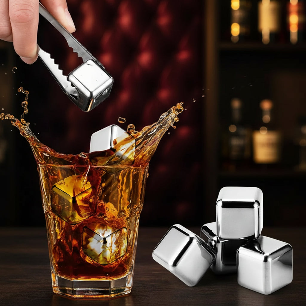 Cubetti di Ghiaccio Riutilizzabili in Acciaio Inox 304 – Set con Scatola | Stivale DiVino
