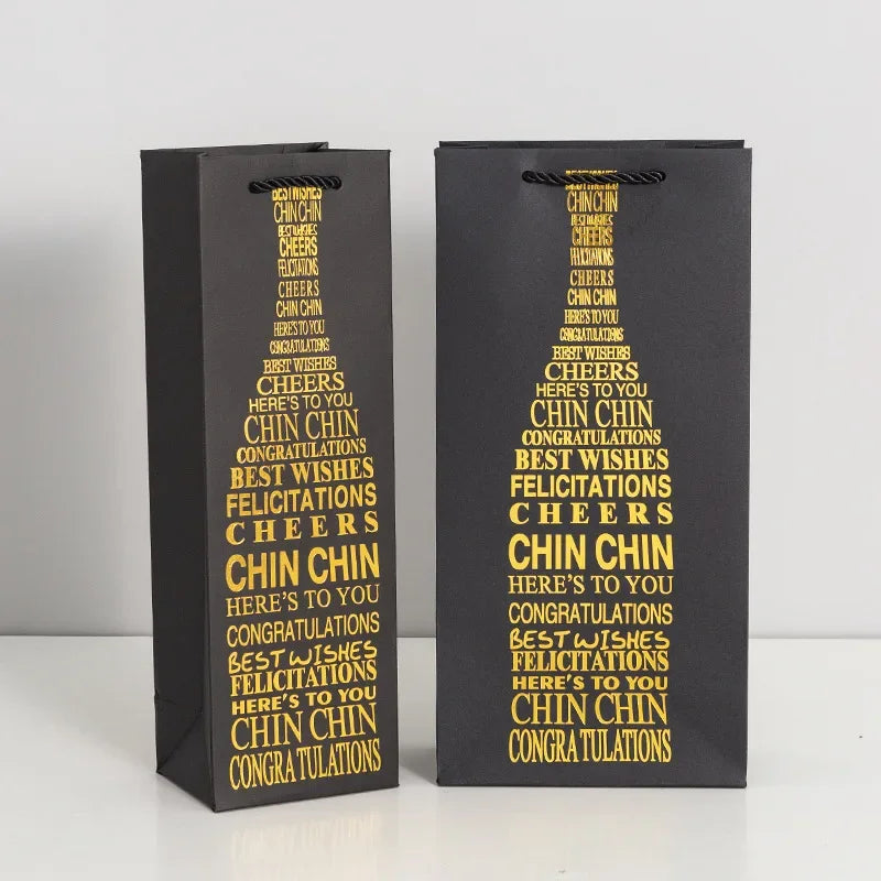 Borsa Regalo per Vino e Champagne in Cartoncino Nero, 10 Pezzi