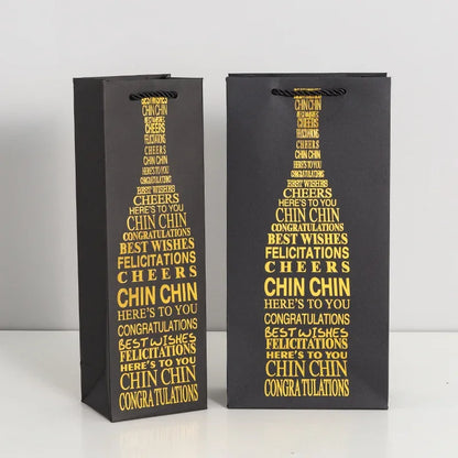 Borsa Regalo per Vino e Champagne in Cartoncino Nero, 10 Pezzi