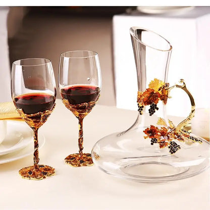 Set Decanter e Calici in Vetro con Smalto Colorato — Eleganza da Tavola