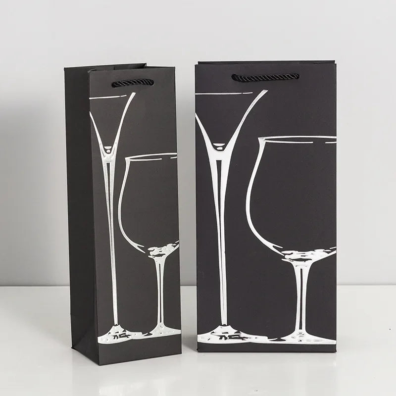 Borsa Regalo per Vino e Champagne in Cartoncino Nero, 10 Pezzi