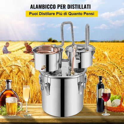 Distillatore in Acciaio Inox per Alcolici – 12L, 20L, 30L, 50L | Alambicco Professionale per Whisky, Brandy e Distillati