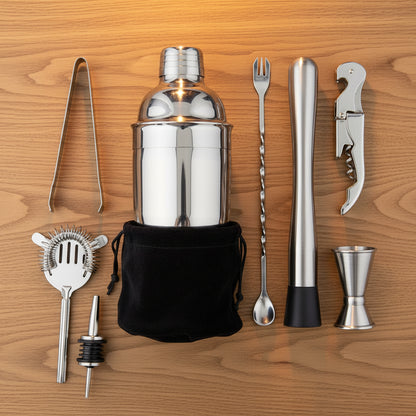 Set Shaker per Cocktail in Acciaio Inossidabile – Kit da Barman 6/7/10 Pezzi con Borsa