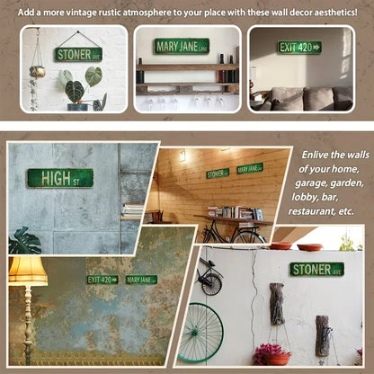 Cartello stradale vintage in stile country retrò per amanti dello stoner - 10 cm x 40 cm - Ideale per decorare stanze, case e pareti.