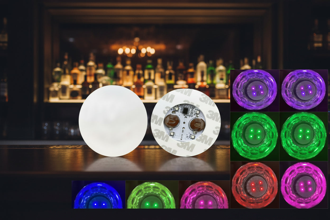 Sottobicchieri LED Luminosi per Cocktail – 3 Modalità, Batteria Inclusa, per Bar e Party