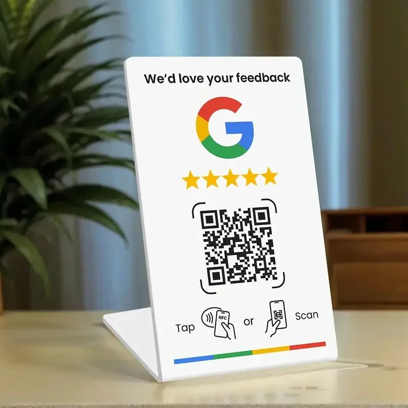 Espositore da tavolo NFC e QR per recensioni Google