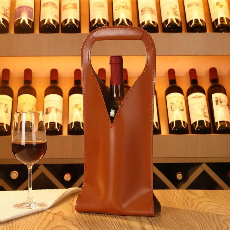 Stabile Geschenkbeutel für Flaschen — Vintage-Umhängetasche aus Kunstleder für Wein