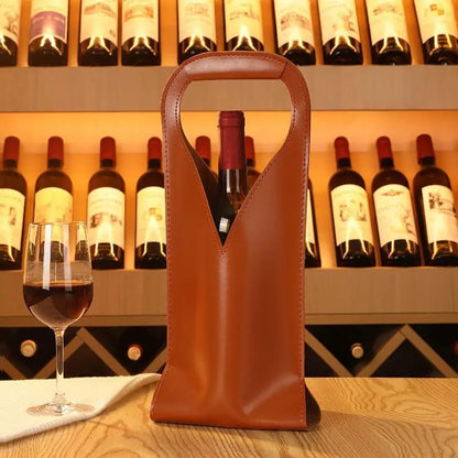 Stabile Geschenkbeutel für Flaschen — Vintage-Umhängetasche aus Kunstleder für Wein