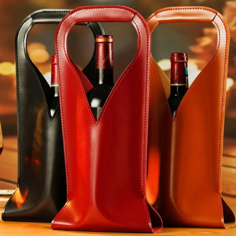 Stabile Geschenkbeutel für Flaschen — Vintage-Umhängetasche aus Kunstleder für Wein