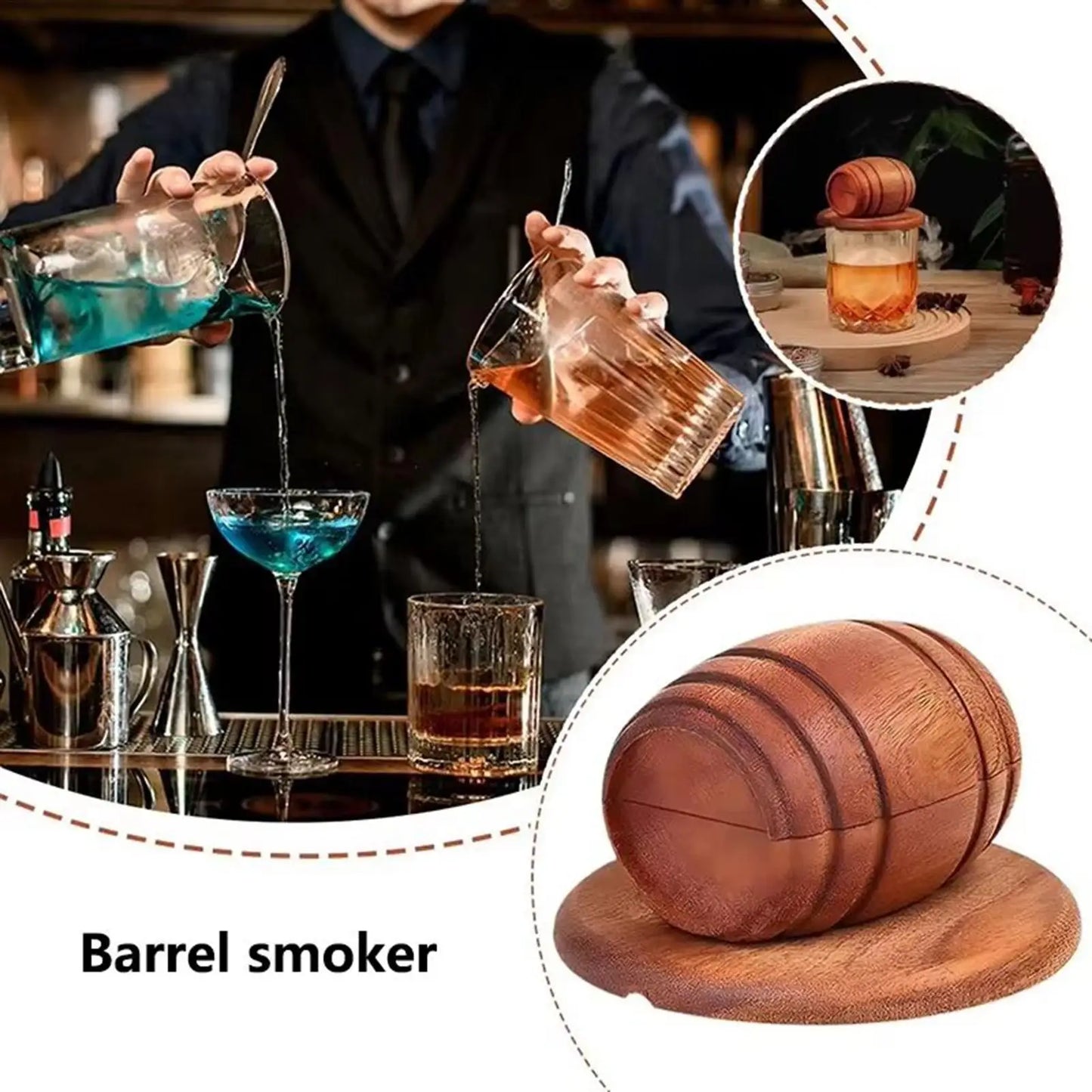 Affumicatore per Whisky e Cocktail | Infusore in Legno a Forma di Botte