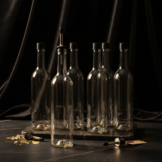 Bottiglia in Vetro a Collo Lungo per Liquore e Sciroppi — Elegante e Riutilizzabile